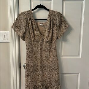 Abercrombie & Fitch Brown Cream Flutter Sleeve Sheath Dress